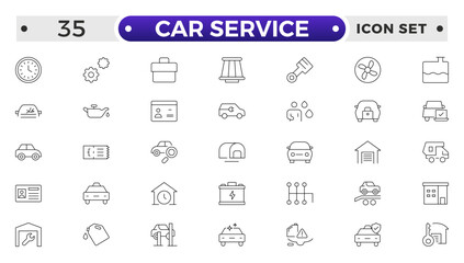 Auto service, car repair icon set. Car service and garage. Big collection: repair, maintenance, inspection, parts, units .Containing repair, maintenance, inspection, parts, units, elements and more.