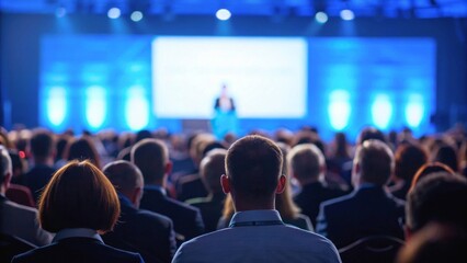 Business Conference with Audience Listening to Speaker in Focused Atmosphere at Event Venue