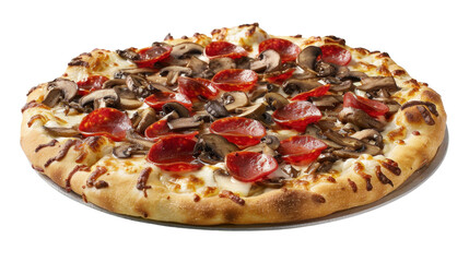 Delicious pepperoni and mushroom pizza on transparent background