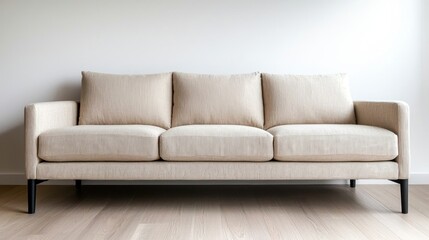 Beige Sofa on Light Wood Floor in Minimalist Setting