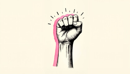 Feminist fist sketch with pink outline symbolizing empowerment