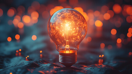 glowing light bulb symbolizes creativity and innovation, surrounded by dreamy background