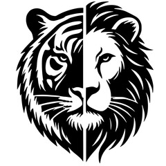 Silhouettes of lion and tiger faces