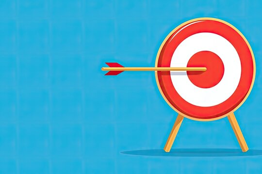 A vibrant illustration of a target with an arrow hitting the bullseye, set against a bright blue background, symbolizing success and achievement.