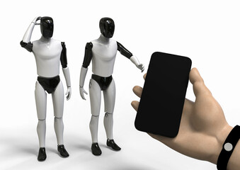 3D render image of robots with software apps representing chatgpt era 