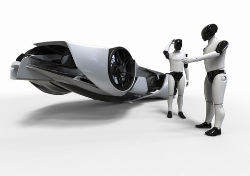 3D render image representing Ai driving cars and causing a collision between them. Insurance problem with autopilot