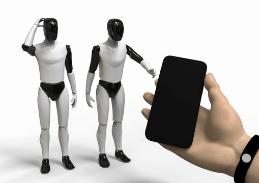 3D render image of robots with software apps representing chatgpt era 