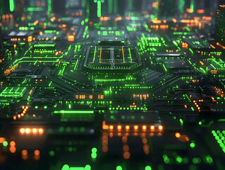 Obraz premium Futuristic CPU, glowing circuits, digital background. Tech website banner