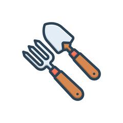 Color illustration icon for fork and trowel