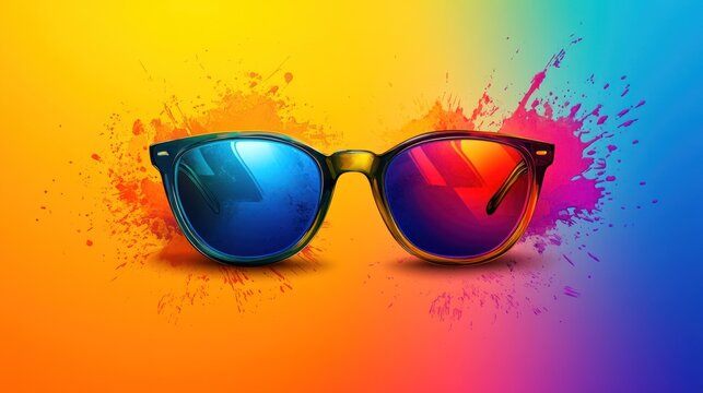 Colorful Sunglasses Splash Background, Summer Ad