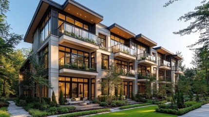 Obraz premium Elegant Multi-Story Residential Building. Generative AI