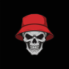 Grim Reaper in Red Bucket Hat Edgy Vector Skull Illustration