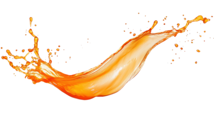 Orange liquid splashing with transparent background