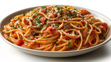 Classic Italian Spaghetti with Tomato Sauce and Fresh Parsley Garnish