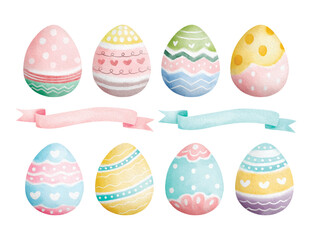 Watercolor Illustration Set of Colorful Easter Eggs