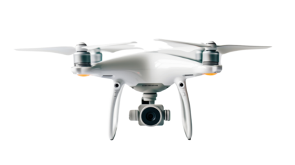 White professional drone hovering with transparent background