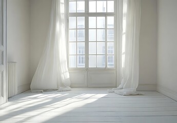 Bright Sunlight in White Room with Large Window
