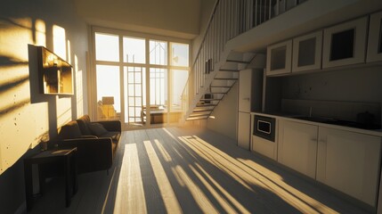 sunlit modern loft apartment interior design