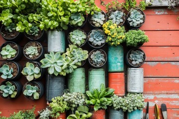 Vibrant urban garden wall adorned with an array of lush succulents, showcasing creativity in city landscaping.