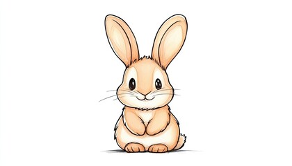 Obraz premium Cute cartoon rabbit sitting happily with big ears and a friendly expression on a white background