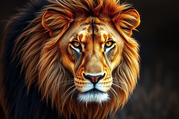 Close-up image of a majestic lion, radiating strength and regality. Capturing the essence of the wild, this portrayal emphasizes the awe-inspiring beauty of nature's king.