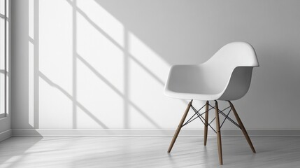 White chair, sunlit room, minimalist interior design, website banner