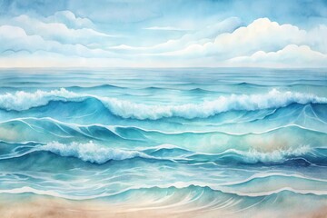 Fototapeta premium Serene Ocean Waves Crashing Gently on Sandy Shore Under a Cloudy Sky