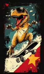Cool T Rex Skateboarding in Sunglasses