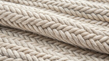 Fototapeta premium Close-up Detailed View of a Soft, Textured Neutral-Colored Knit Fabric with an Intricate Herringbone Pattern