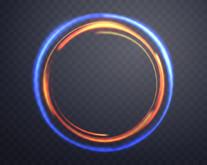 Blue magic ring with glowing. Neon realistic energy flare halo ring. Abstract light effect on a dark transparent background. Vector illustration.