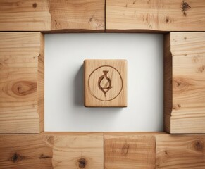 Top view of wooden block with tick symbol on white background, endorsed, substantiated, dependable
