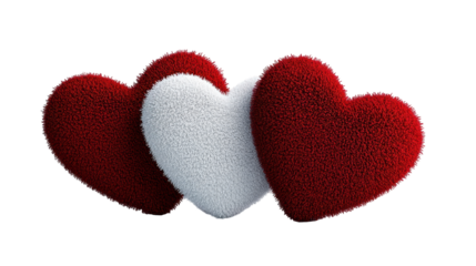 Three colorful hearts representing love and affection in a cheerful design. transparent background