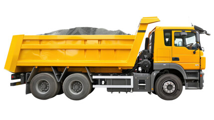 Fototapeta premium Yellow tipper truck carrying gravel on transparent background