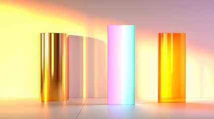 Obraz premium Golden Cylinder Pastel Blocks Vibrant Light Abstract Background