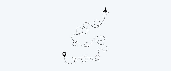 Obraz premium Airplane Route Icon Set. planes, travel, map pins, location pins. Vector illustration.