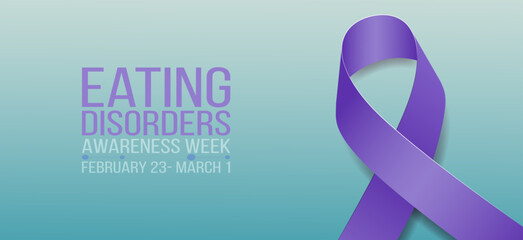 National eating disorders awareness week concept. Banner template with purple ribbon and text. Vector illustration