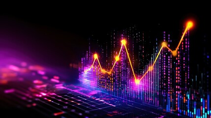 Vibrant Neon Graph Showing Growth and Data Visualization Technology