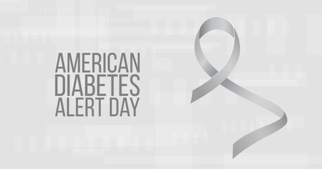 American diabetes alert day concept. Banner template with grey ribbon and text. Vector illustration.