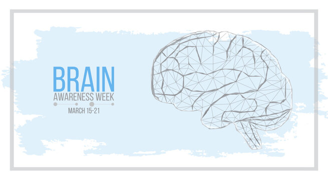 Brain awareness week concept. Banner template with low poly brain and text. Vector illustration