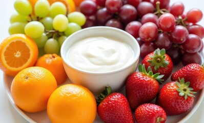 Fresh fruit platter with yogurt dip