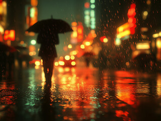Silhouette in the Rain - City Lights