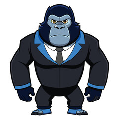 A gorilla in a jet-black suit with navy blue highlights Illustrator Artwork