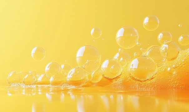 Abstract yellow bubbles, minimalist design, 3d render, Generative AI