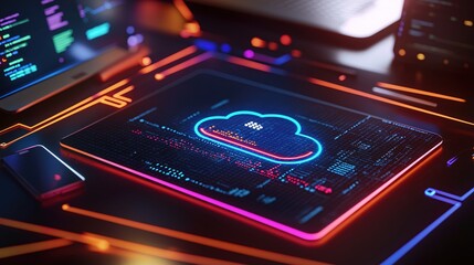Futuristic Cloud Computing Technology Neon Glow Interface Design