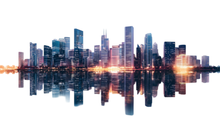 Modern urban skyline reflecting on a calm river during twilight isolated on transparent background --ar 16:9 --v 6.1 - Upscaled (Subtle) by @Jazi Server (relaxed)