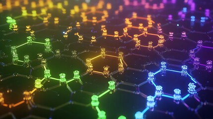 Obraz premium Abstract Network Hexagonal Structure with Neon Lights