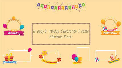 Happy birthday celebration frame elements, ideal for creating festive and joyful designs.
