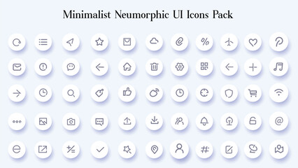 Minimalist neumorphic UI icons, designed with modern, soft interfaces in mind.