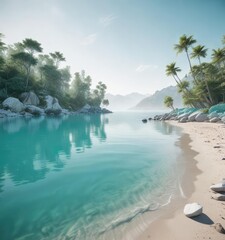 Fototapeta premium Soft focus on a serene and calming scene with shades of turquoise and white , atmosphere, peace