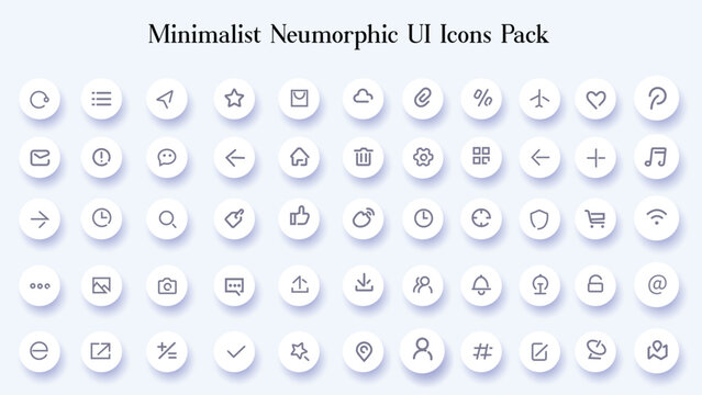 Minimalist neumorphic UI icons, designed with modern, soft interfaces in mind.
